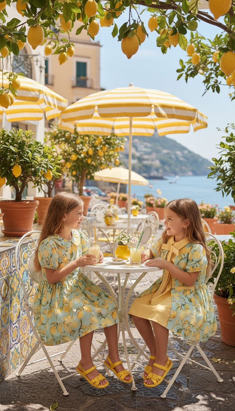 Limon Desenli Bebe Yakalı Fularlı Kız Çocuk Elbise | HC Kids