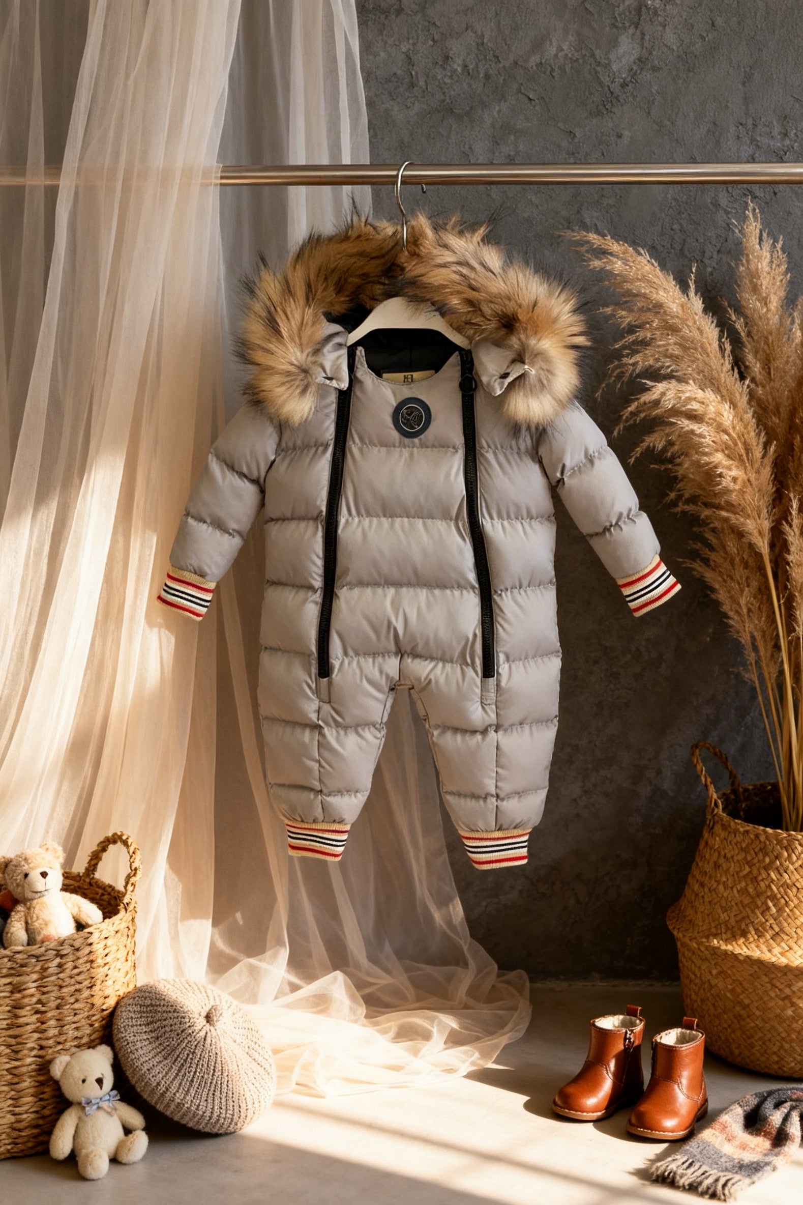 HC KİDS BEBEK ÇİFT FERMUARLI ASTRONOT TULUM GRİ