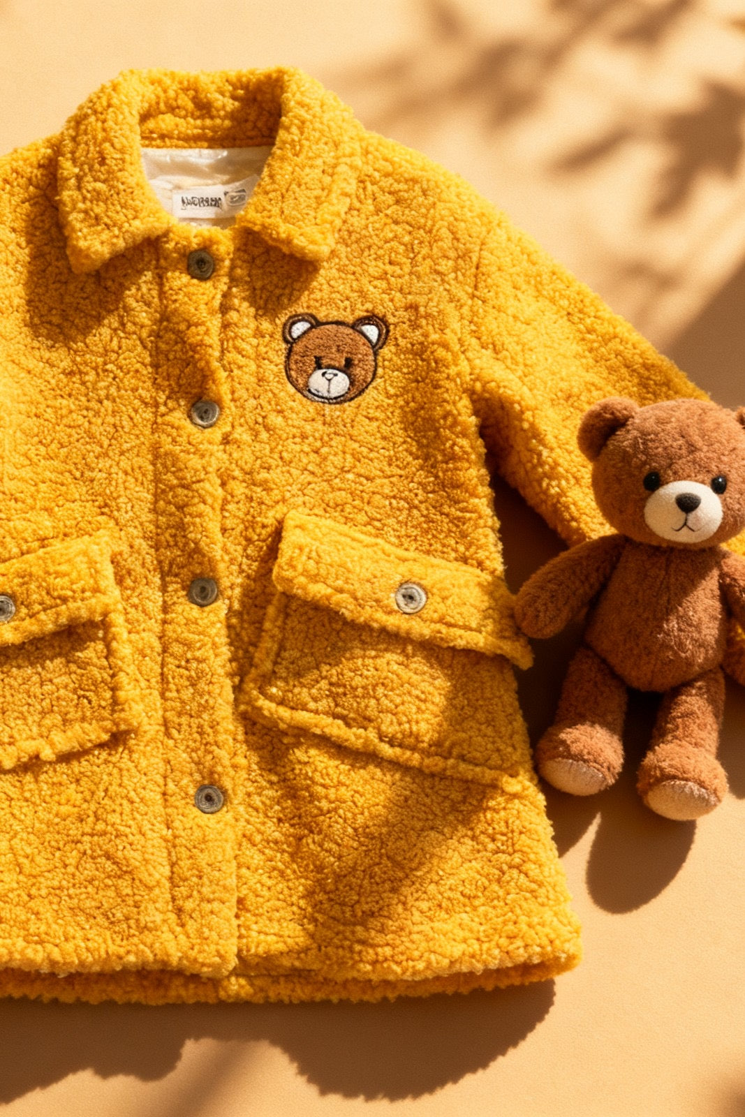 Orange Ayıcık Nakışlı Kız Çocuk Pelüş Kaban | HC Kids