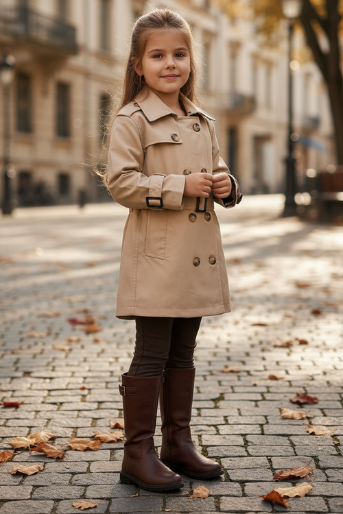 Bej Klasik Mevsimlik Kız Çocuk Trençkot | HC Kids