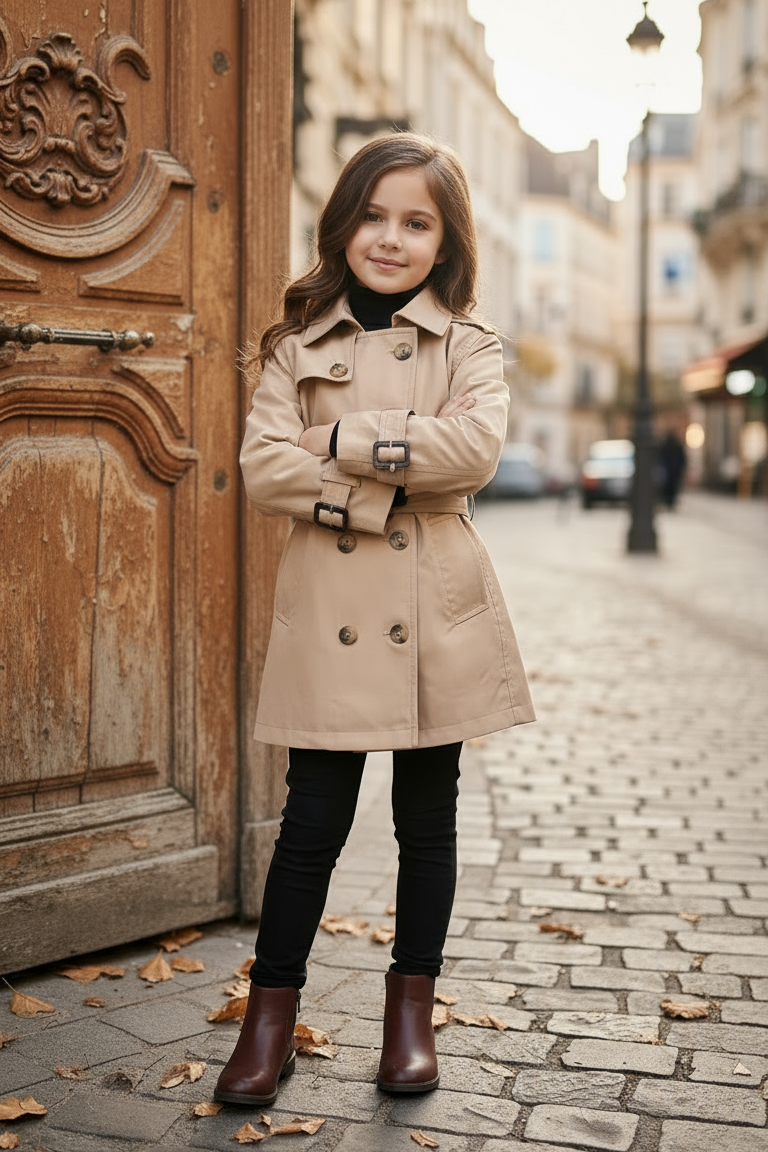 Bej Klasik Mevsimlik Kız Çocuk Trençkot | HC Kids