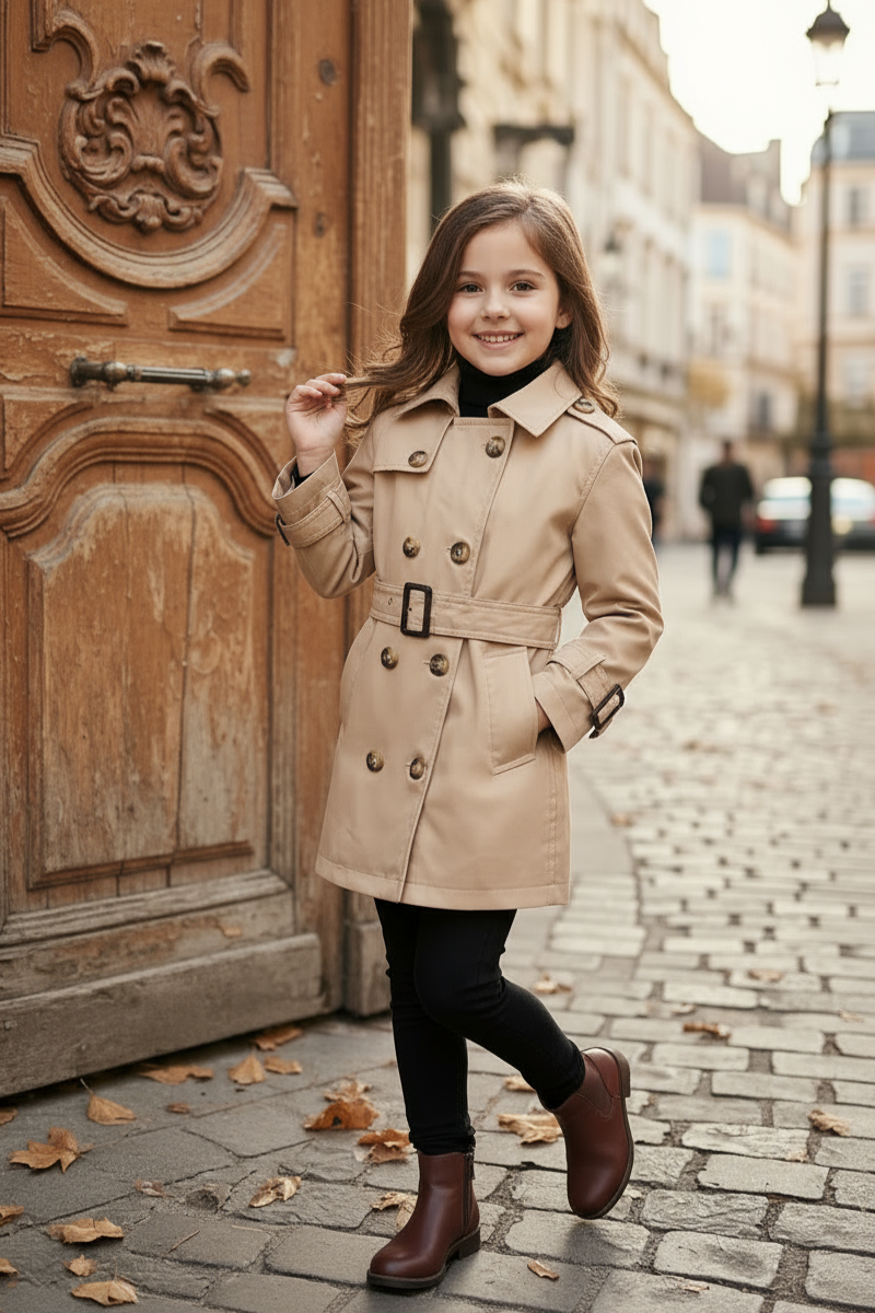 Bej Klasik Mevsimlik Kız Çocuk Trençkot | HC Kids