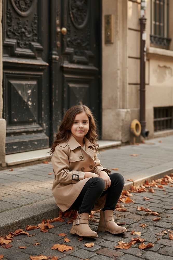 Bej Klasik Mevsimlik Kız Çocuk Trençkot | HC Kids
