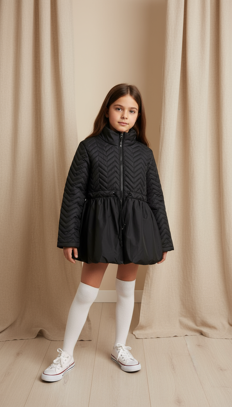 Siyah Su Geçirmez Kapitöne Kız Çocuk Mont | HC Kids