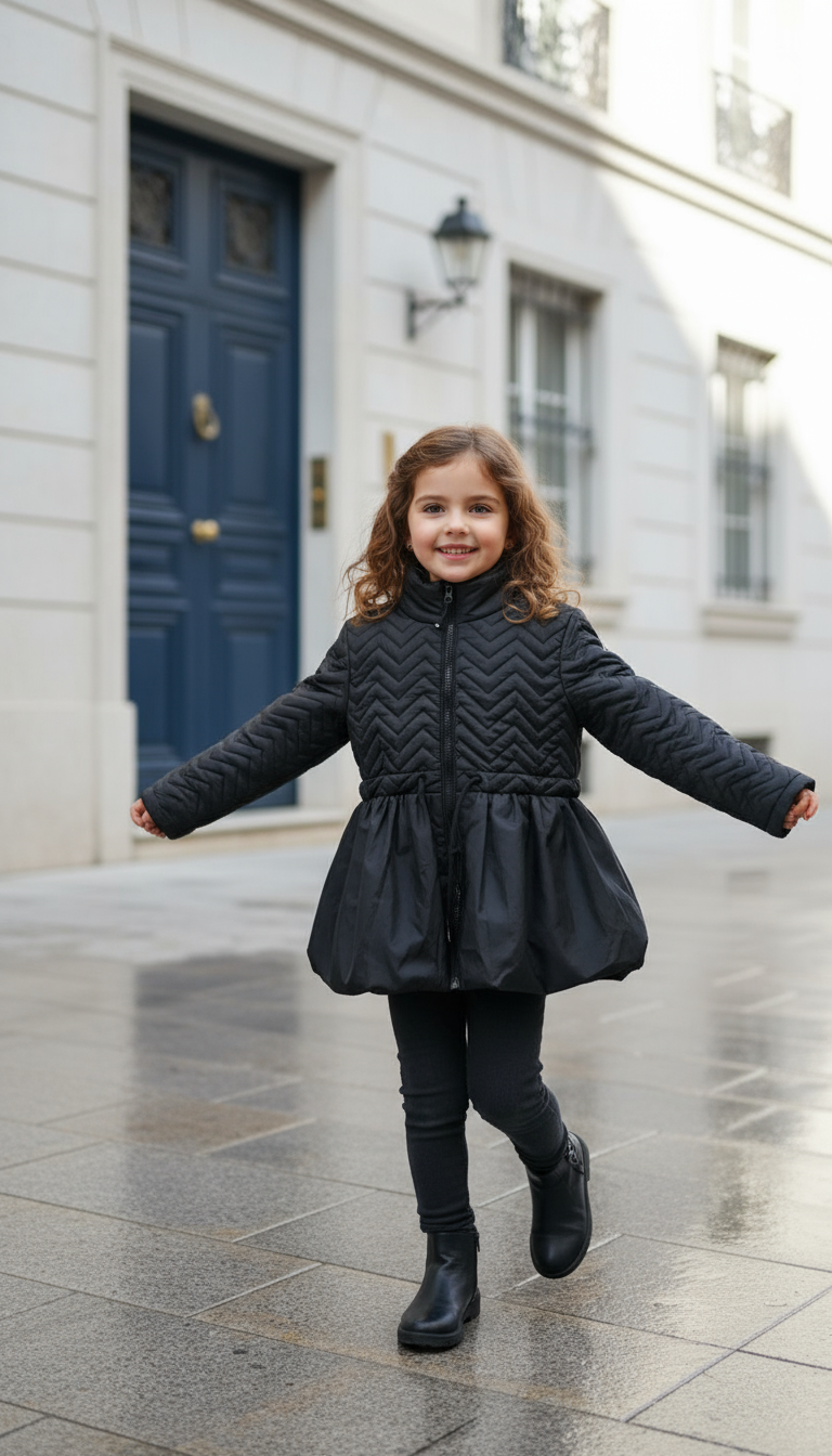 Siyah Su Geçirmez Kapitöne Kız Çocuk Mont | HC Kids