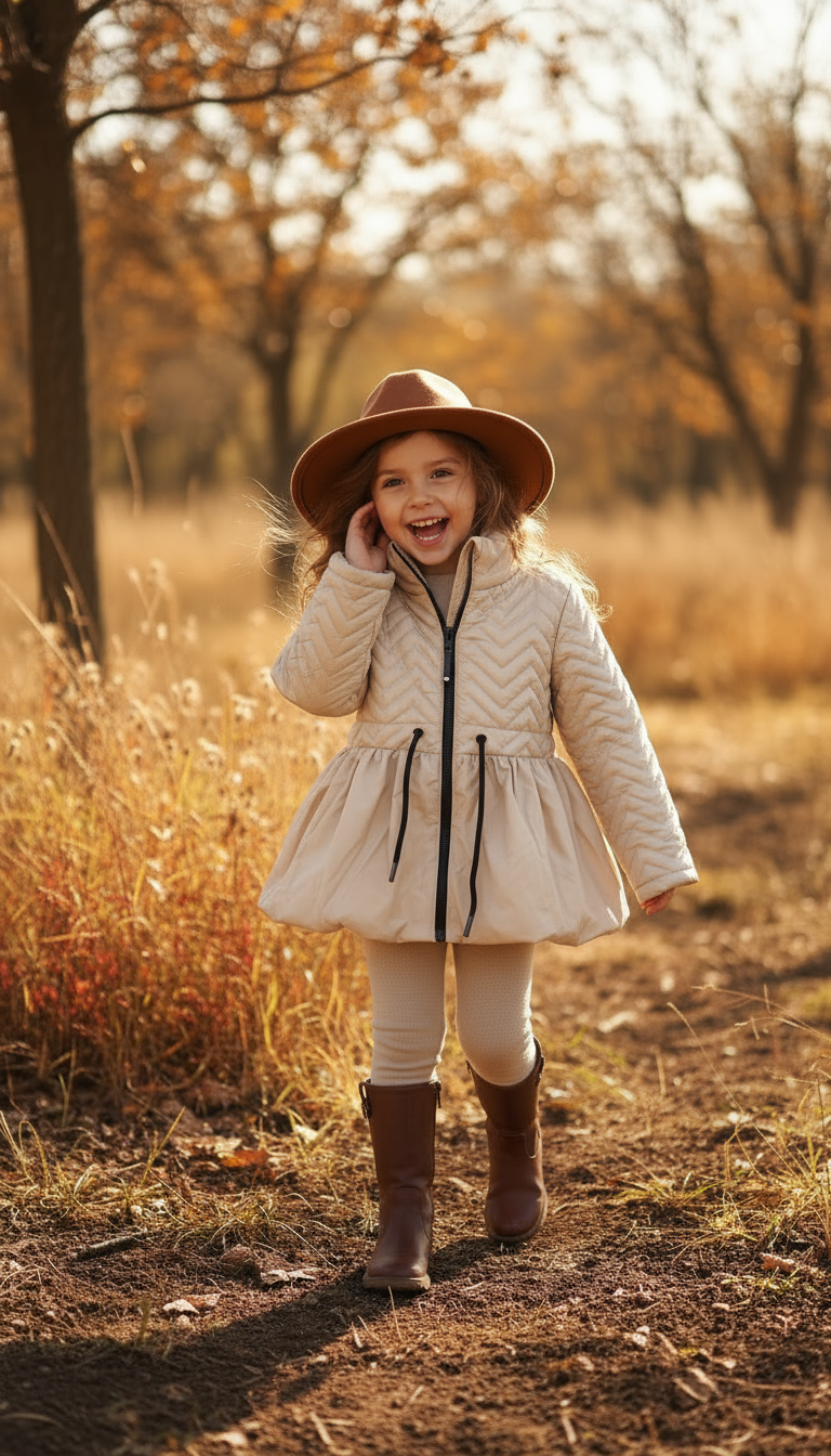 Bej Su Geçirmez Kapitöne Kız Çocuk Mont | HC Kids