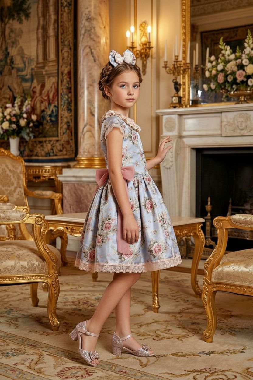 HC KİDS ÇİÇEKLİ AVANGART KIZ ÇOCUK ELBİSE GRİ