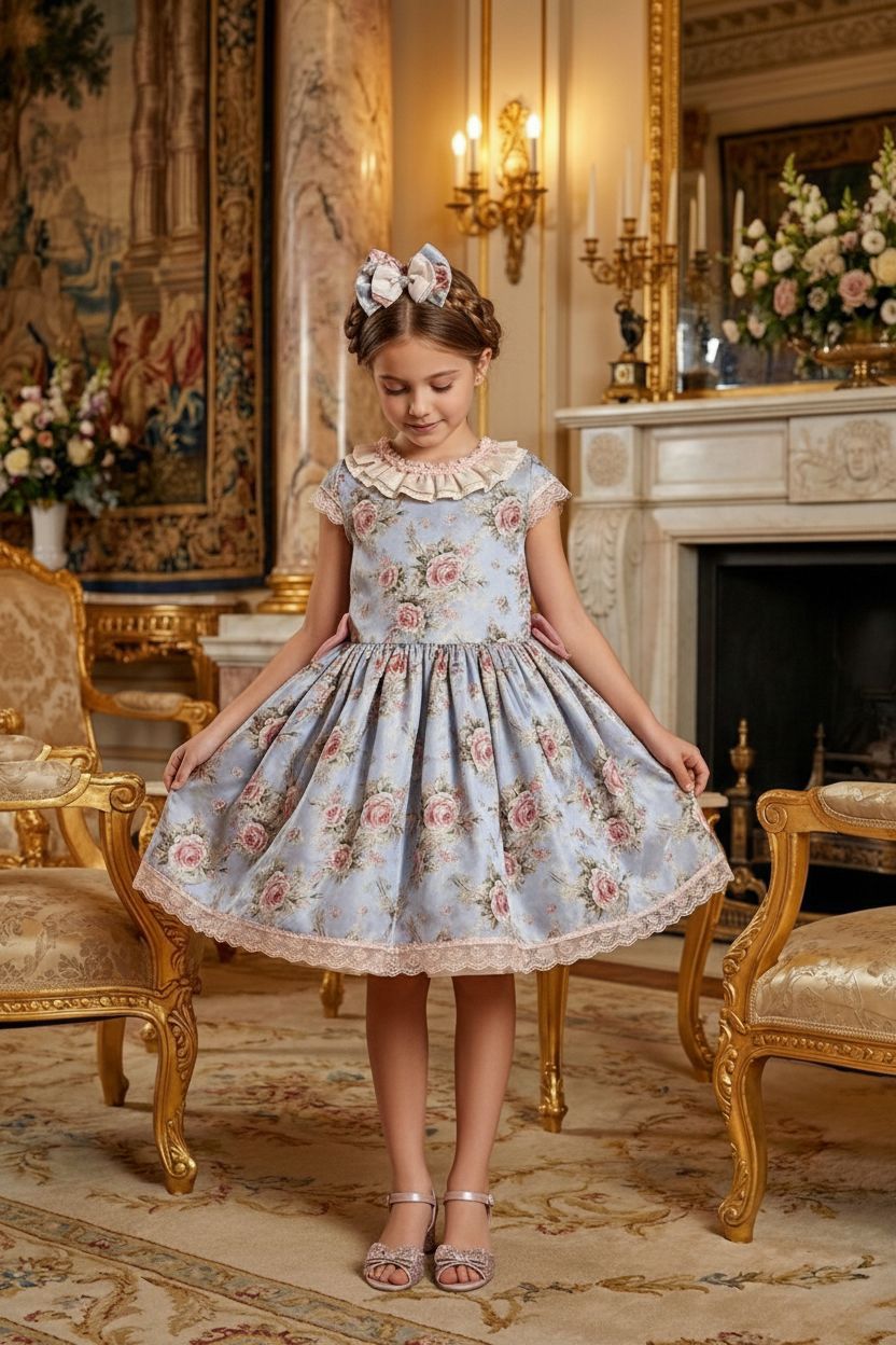 HC KİDS ÇİÇEKLİ AVANGART KIZ ÇOCUK ELBİSE GRİ