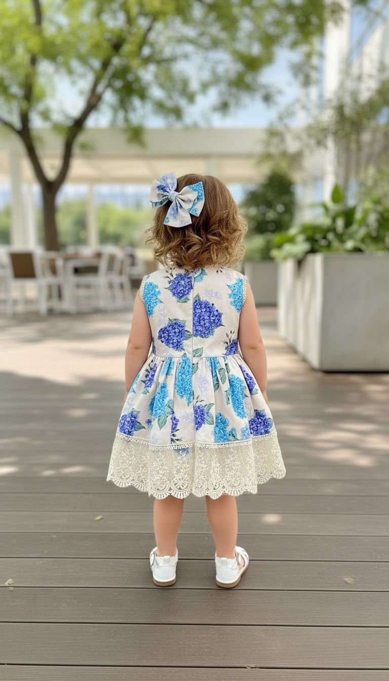 HC KİDS ETEĞİ GÜPÜRLÜ KIZ ÇOCUK ELBİSE MAVİ