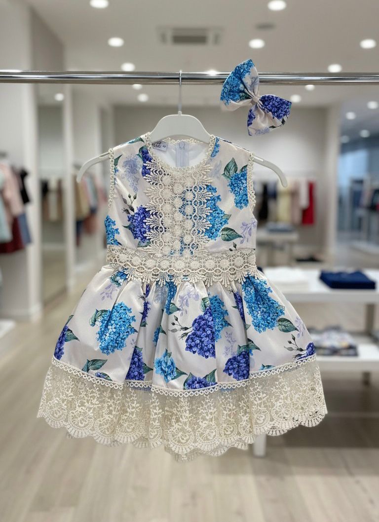 HC KİDS ETEĞİ GÜPÜRLÜ KIZ ÇOCUK ELBİSE MAVİ