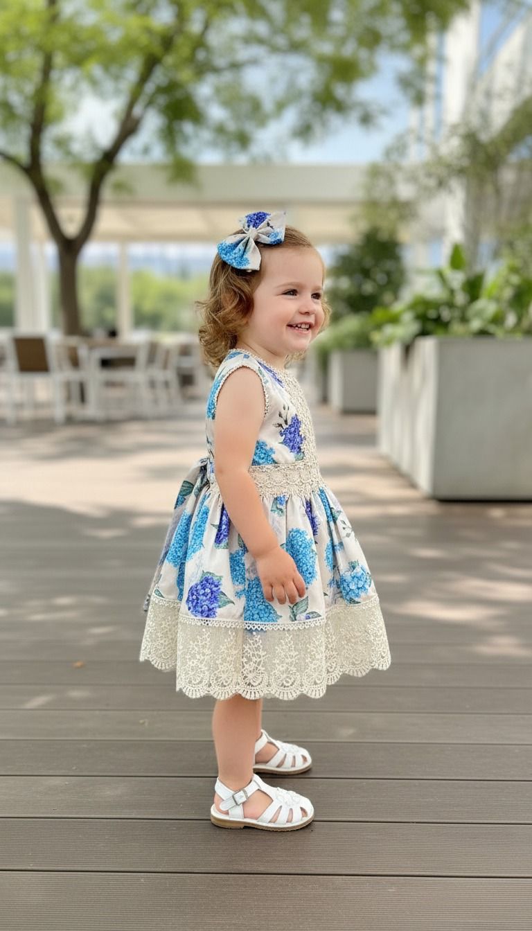 HC KİDS ETEĞİ GÜPÜRLÜ KIZ ÇOCUK ELBİSE MAVİ