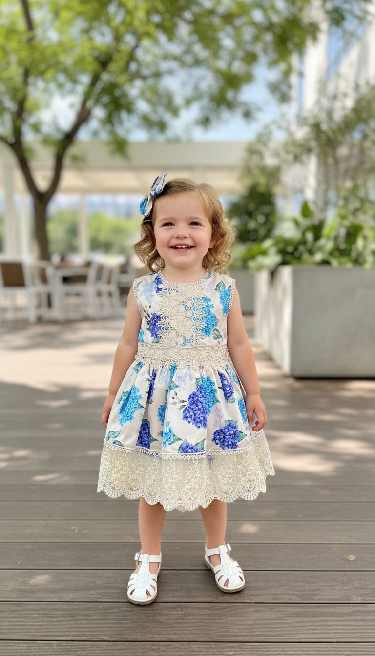 HC KİDS ETEĞİ GÜPÜRLÜ KIZ ÇOCUK ELBİSE MAVİ