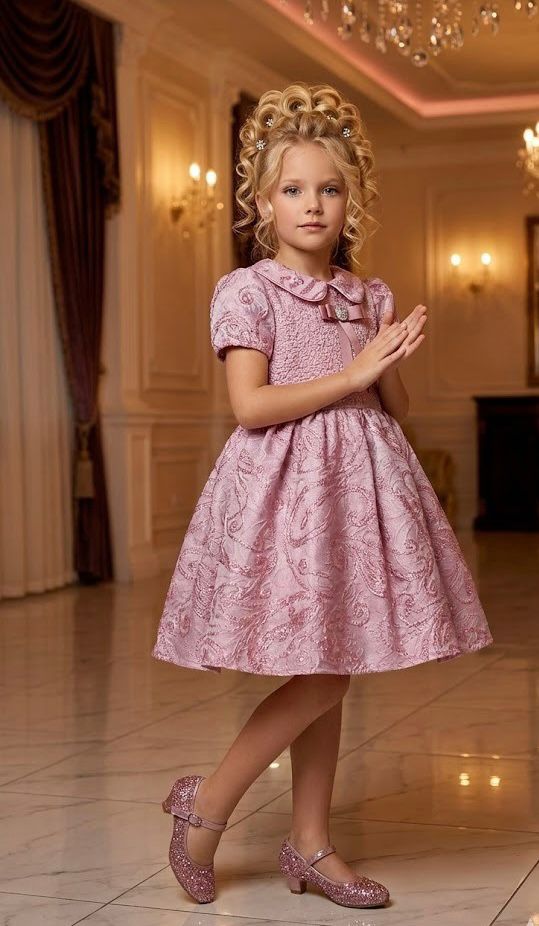Pembe Bebe Yakalı Kabarık Etekli Kız Çocuk Elbise | HC Kids