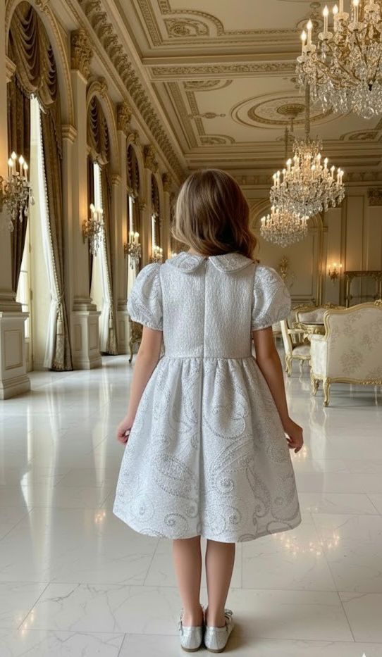 Gümüş Bebe Yakalı Kabarık Etekli Kız Çocuk Elbise | HC Kids