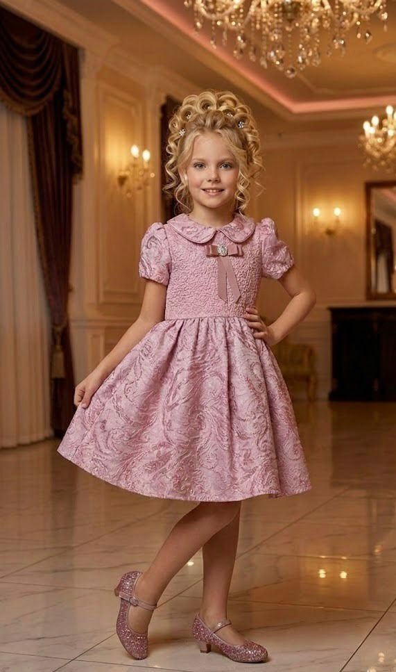 Pembe Bebe Yakalı Kabarık Etekli Kız Çocuk Elbise | HC Kids