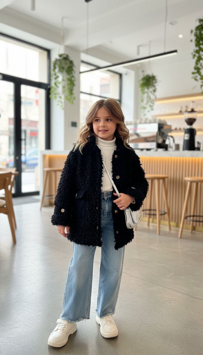 HC KİDS KIRÇILLI PELÜŞ KIZ ÇOCUK KABAN SİYAH