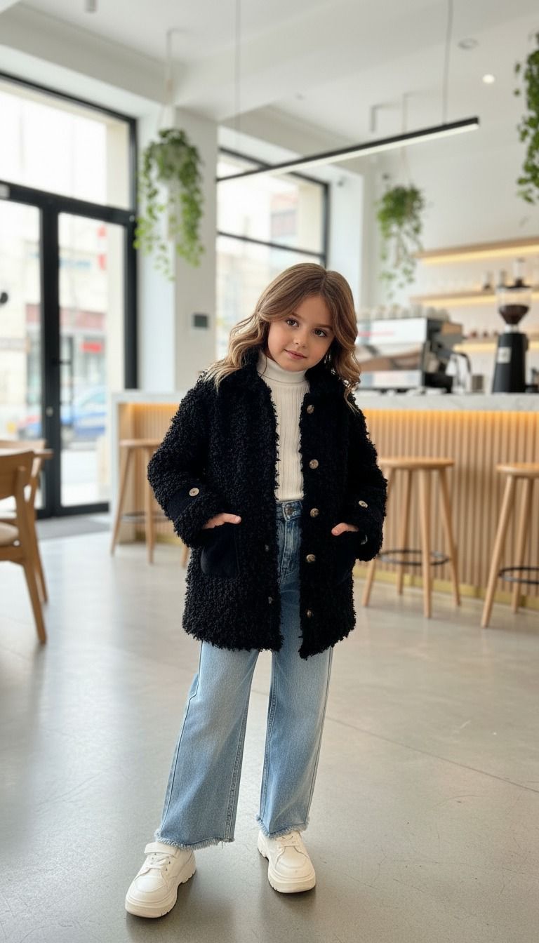 HC KİDS KIRÇILLI PELÜŞ KIZ ÇOCUK KABAN SİYAH