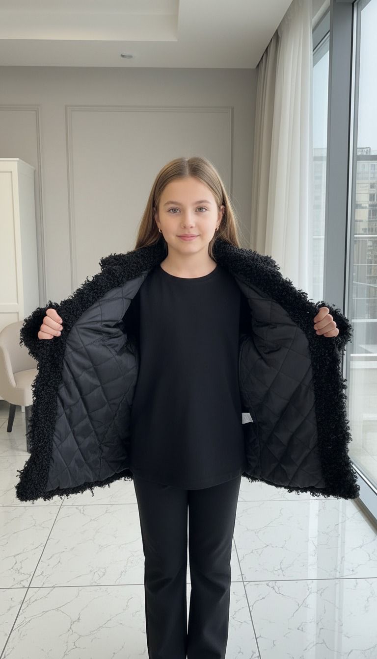 HC KİDS KIRÇILLI PELÜŞ KIZ ÇOCUK KABAN SİYAH