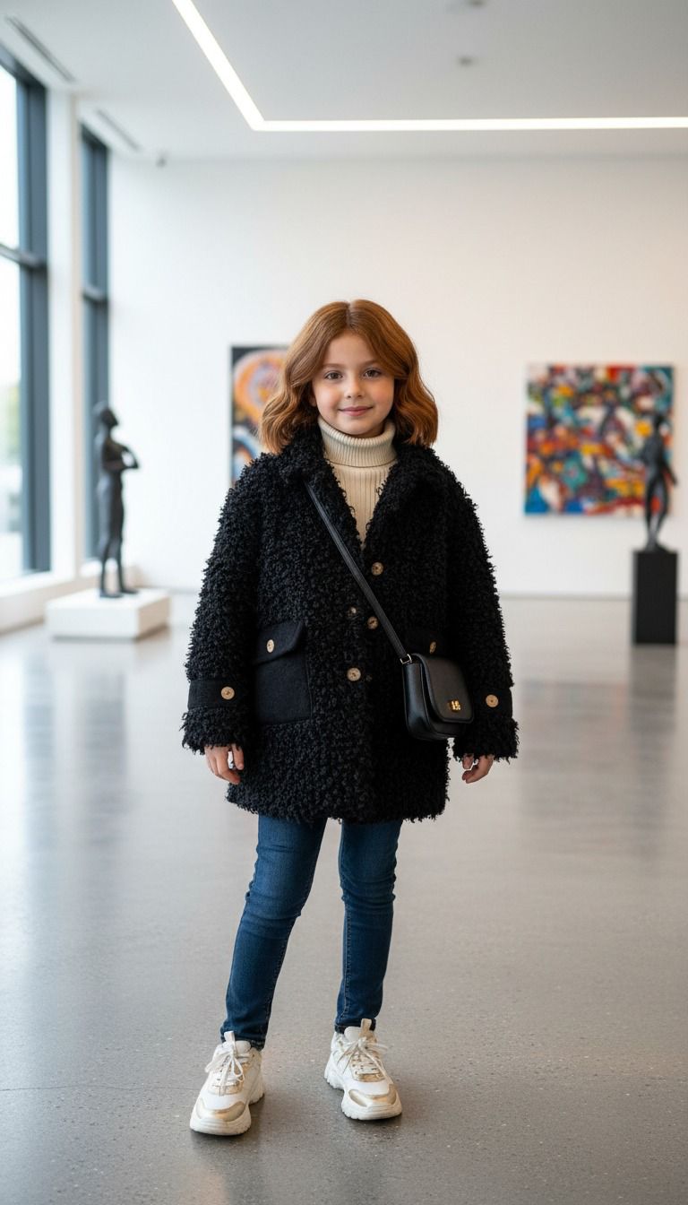 HC KİDS KIRÇILLI PELÜŞ KIZ ÇOCUK KABAN SİYAH