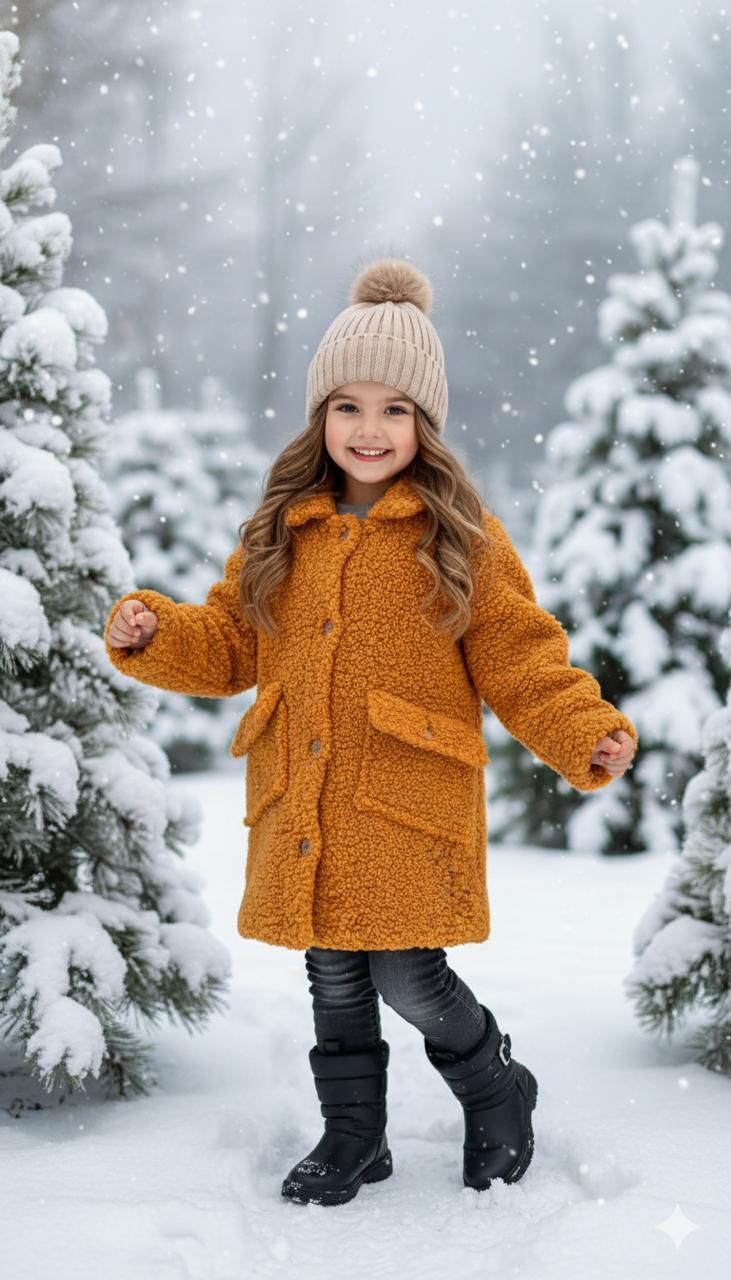 Orange Ayı Nakışlı Pelüş Kız Çocuk Kaban | HC Kids