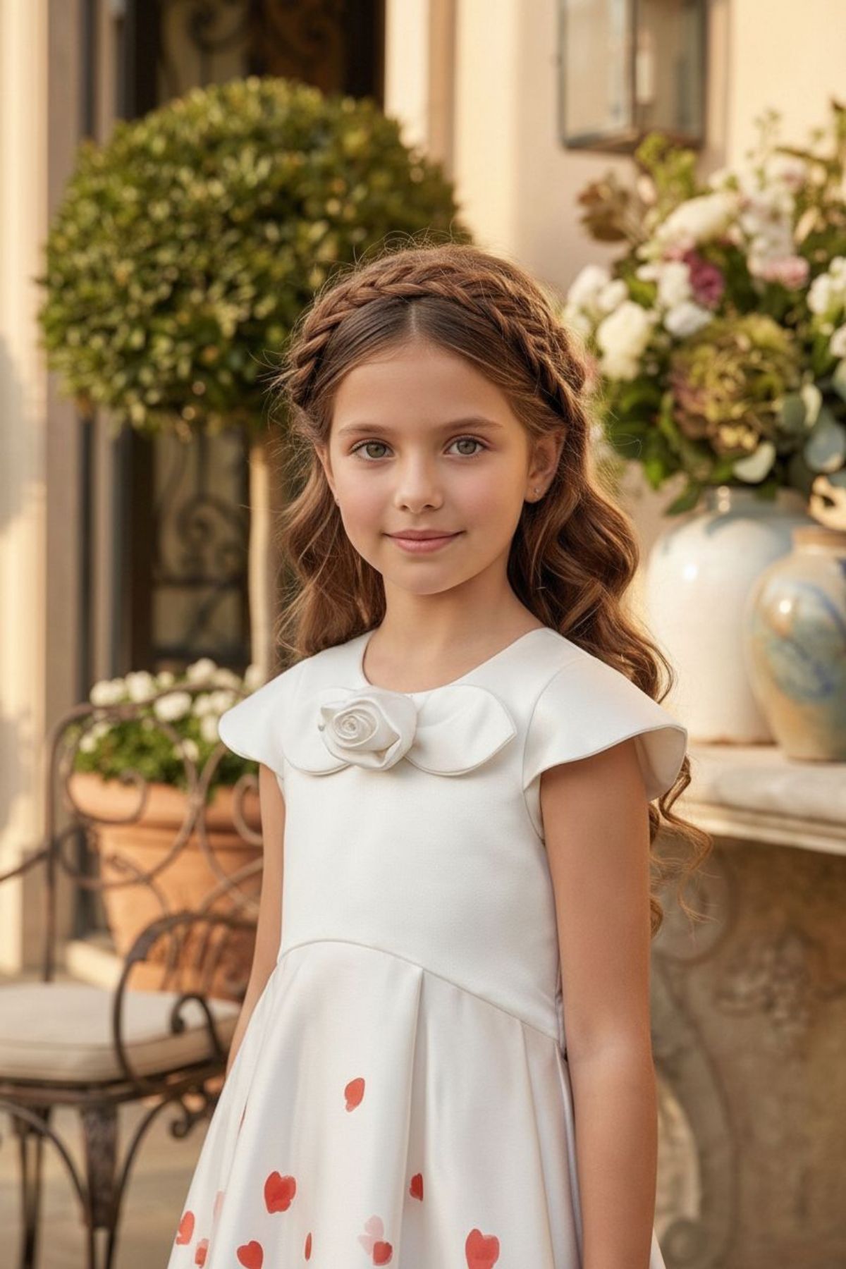 HC KİDS GÜL AKSESUARLI KIZ ÇOCUK BEYAZ ELBİSE