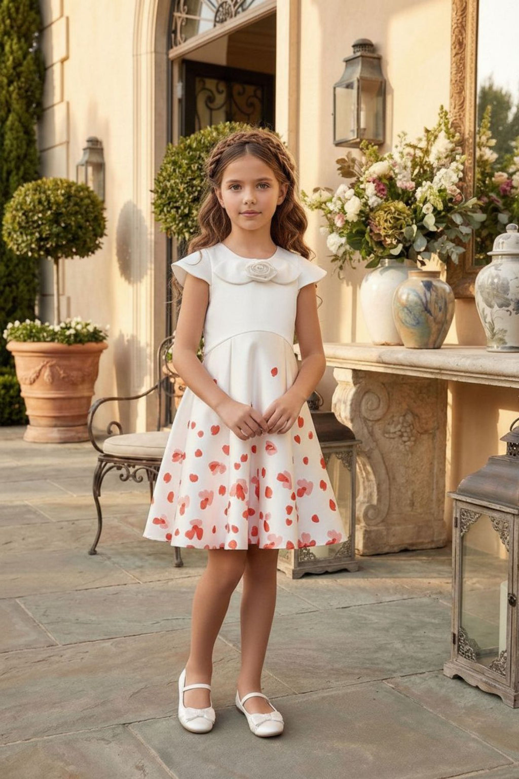 HC KİDS GÜL AKSESUARLI KIZ ÇOCUK BEYAZ ELBİSE