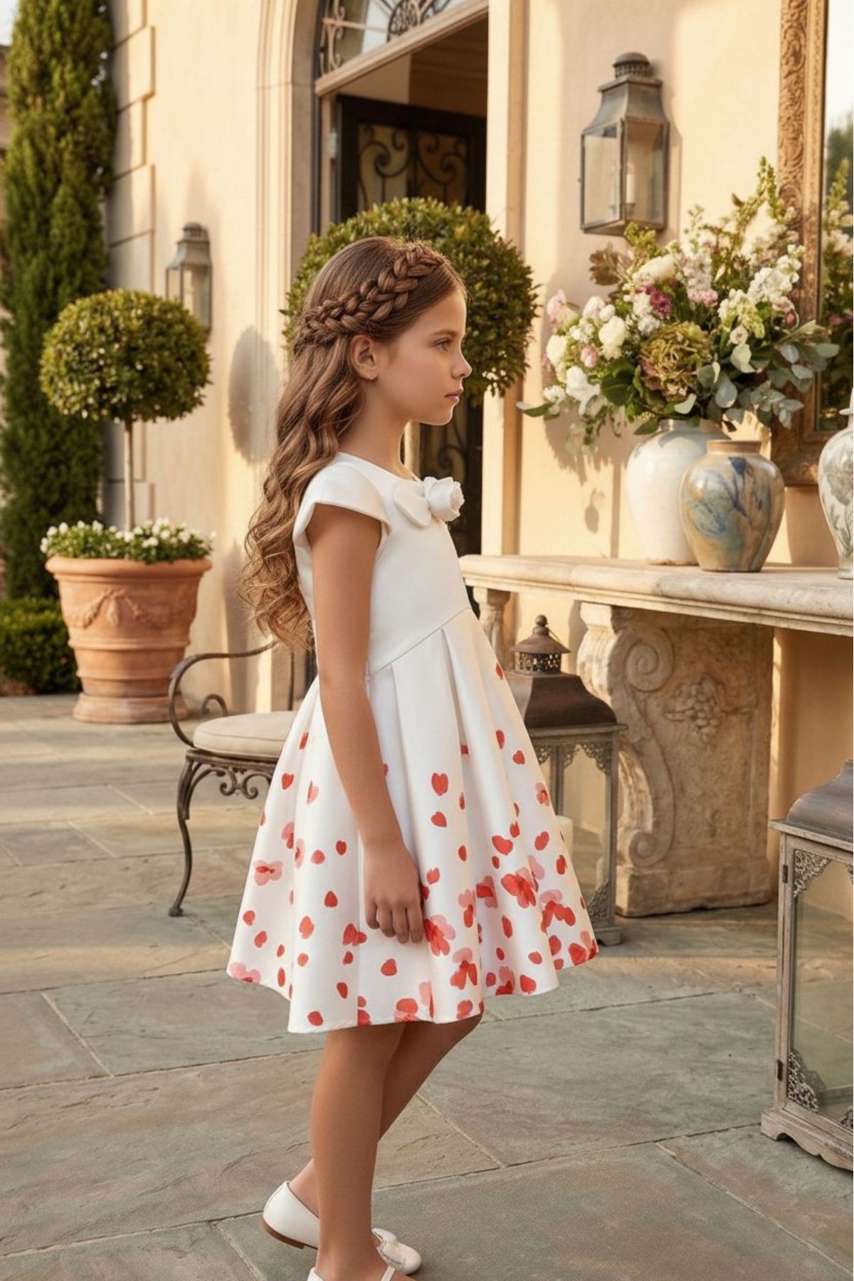 HC KİDS GÜL AKSESUARLI KIZ ÇOCUK BEYAZ ELBİSE