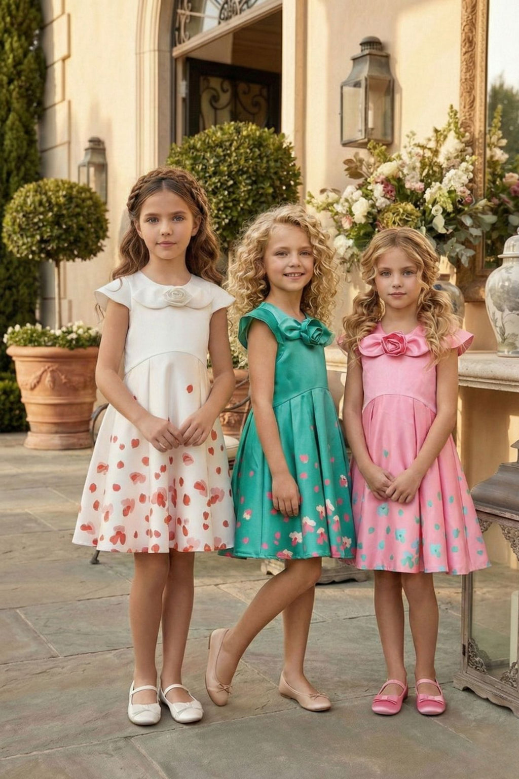 HC KİDS GÜL AKSESUARLI KIZ ÇOCUK BEYAZ ELBİSE