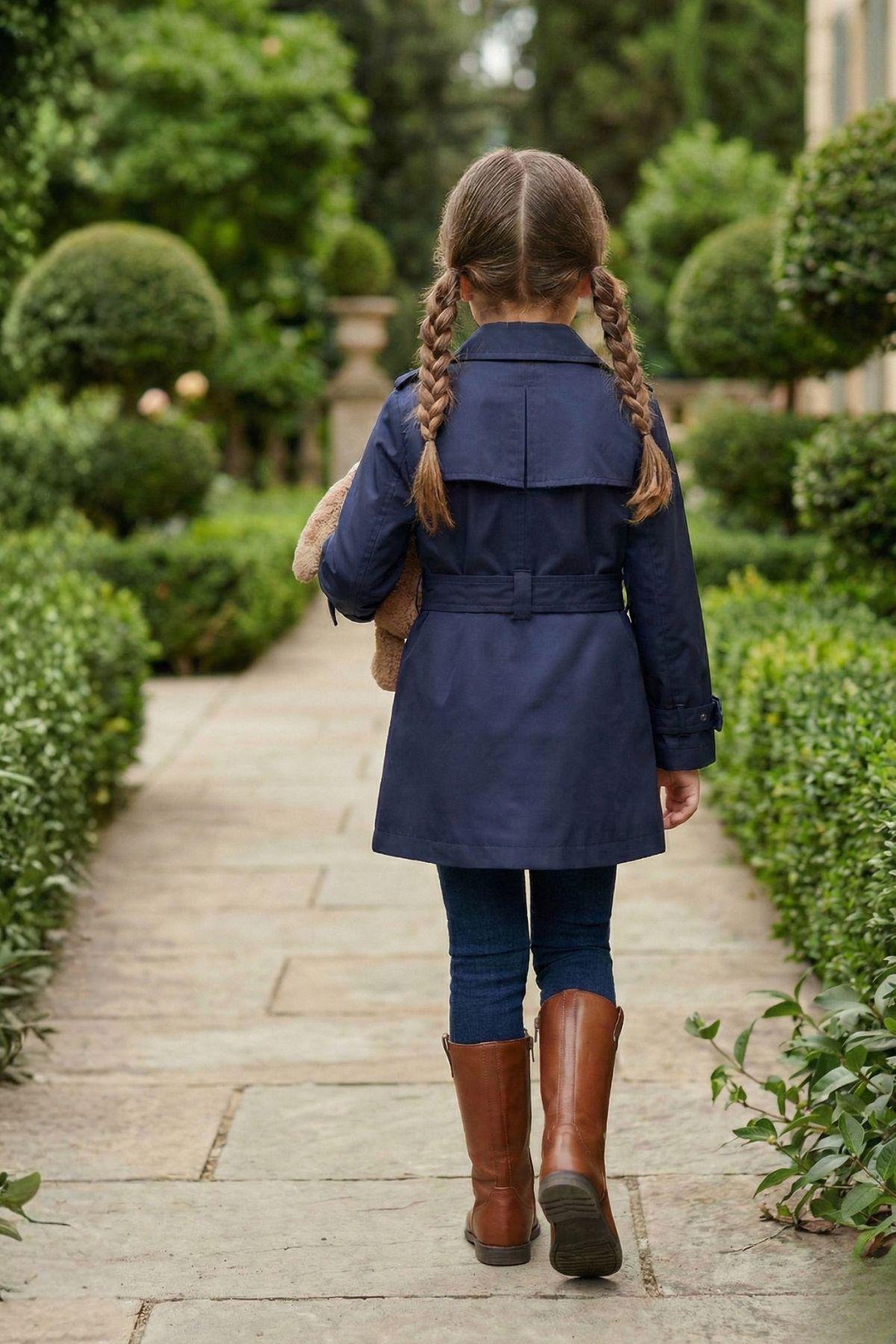 HC KİDS YAKA AKSESUARLI KIZ ÇOCUK TRENÇKOT LACİVERT