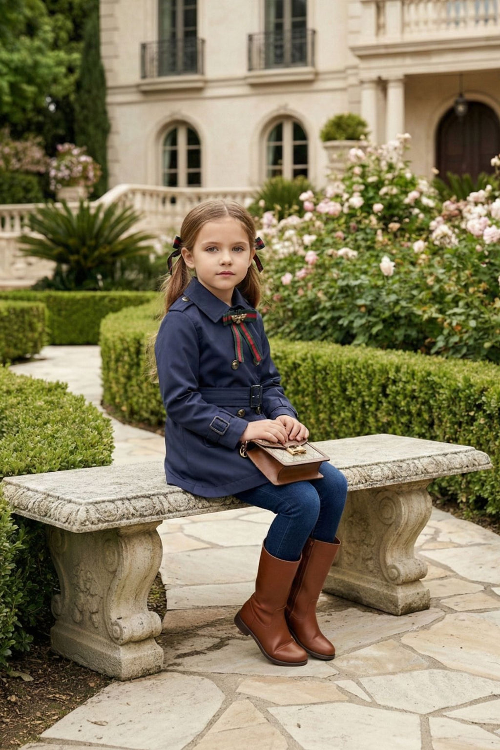 HC KİDS YAKA AKSESUARLI KIZ ÇOCUK TRENÇKOT LACİVERT