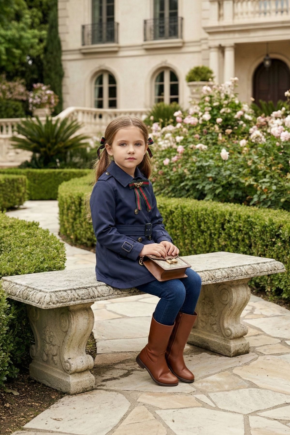 HC KİDS YAKA AKSESUARLI KIZ ÇOCUK TRENÇKOT LACİVERT