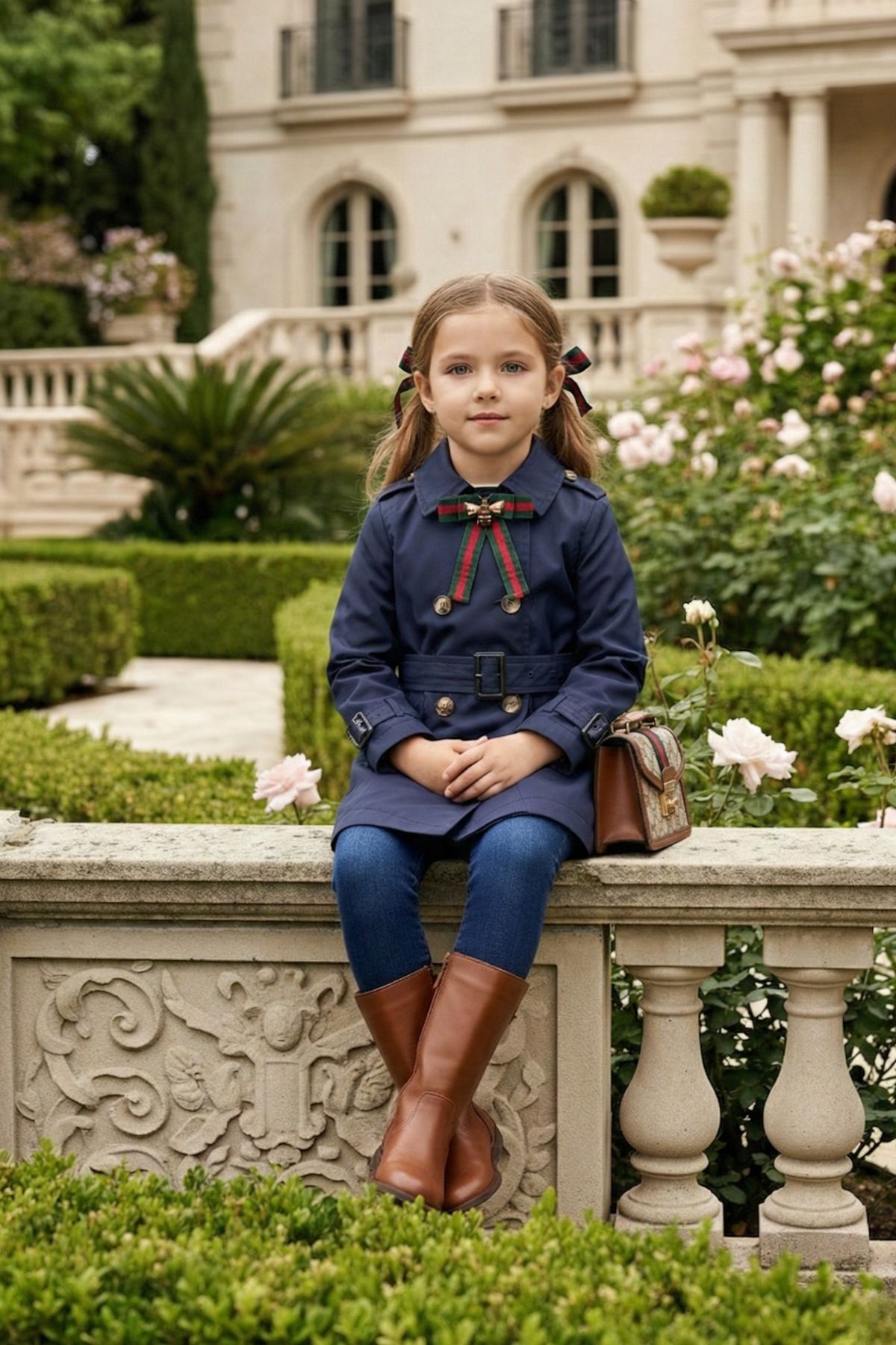 HC KİDS YAKA AKSESUARLI KIZ ÇOCUK TRENÇKOT LACİVERT