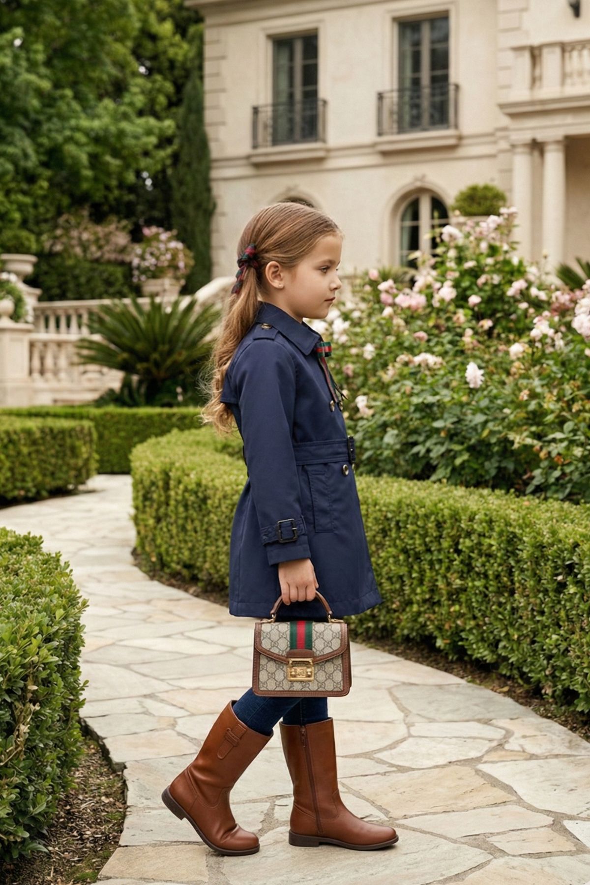 HC KİDS YAKA AKSESUARLI KIZ ÇOCUK TRENÇKOT LACİVERT