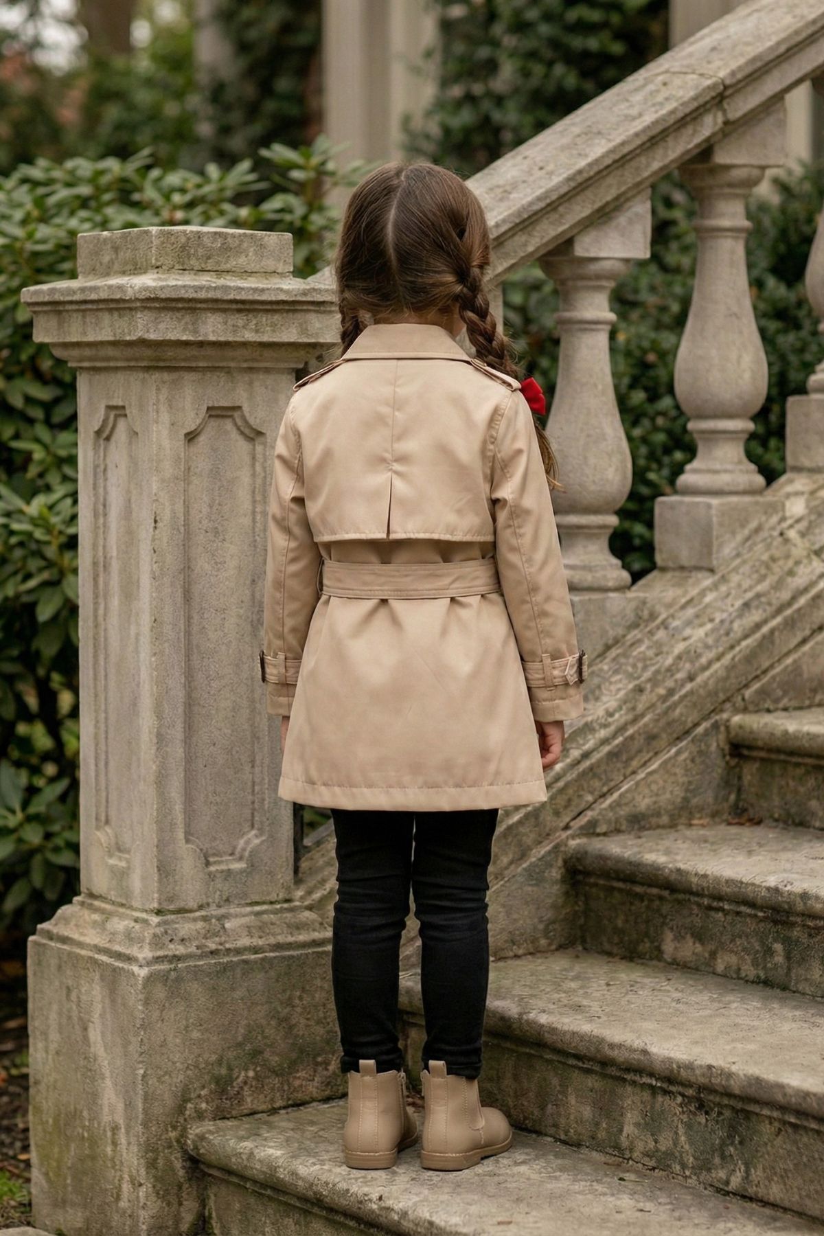 HC KİDS YAKA AKSESUARLI KIZ ÇOCUK TRENÇKOT BEJ