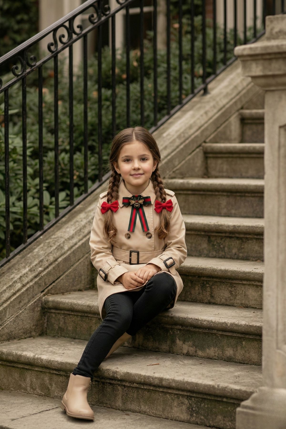 HC KİDS YAKA AKSESUARLI KIZ ÇOCUK TRENÇKOT BEJ