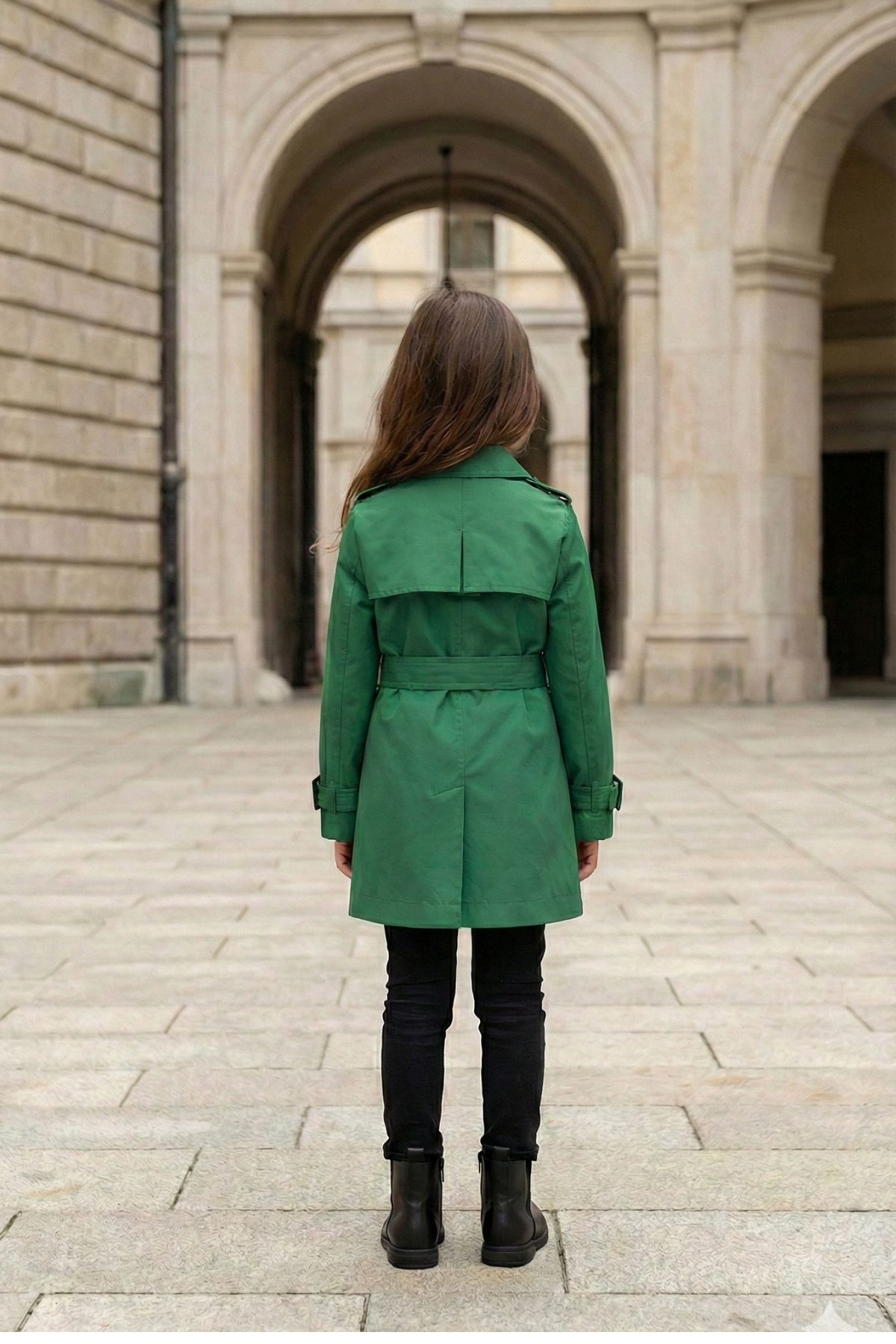 HC KİDS YAKA AKSESUARLI KIZ ÇOCUK TRENÇKOT YEŞİL