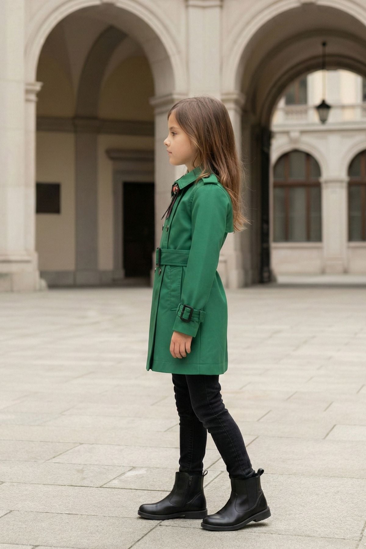 HC KİDS YAKA AKSESUARLI KIZ ÇOCUK TRENÇKOT YEŞİL