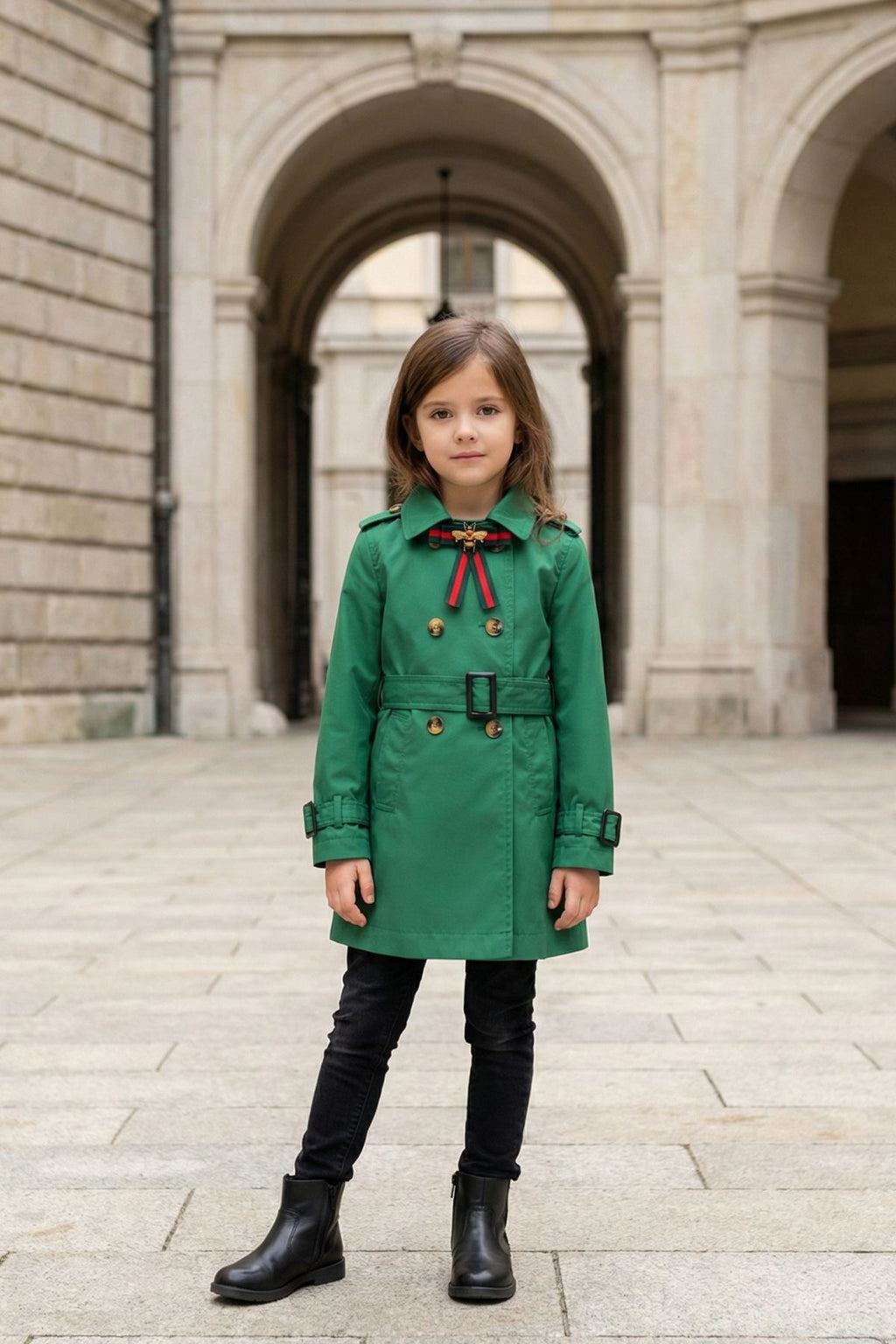 HC KİDS YAKA AKSESUARLI KIZ ÇOCUK TRENÇKOT YEŞİL