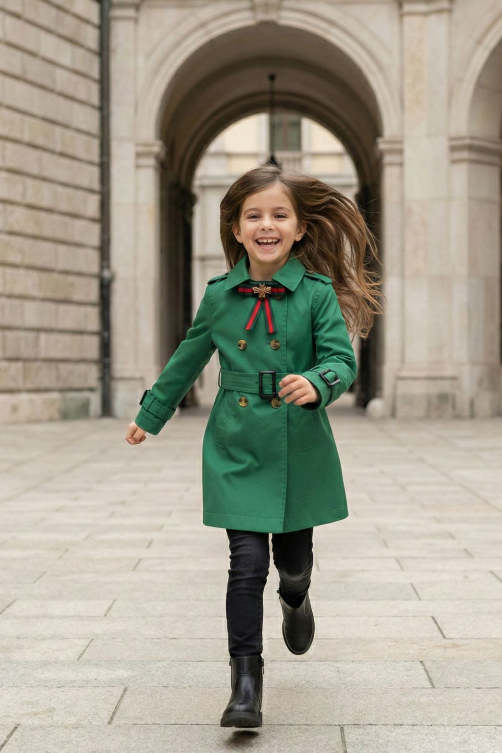 HC KİDS YAKA AKSESUARLI KIZ ÇOCUK TRENÇKOT YEŞİL