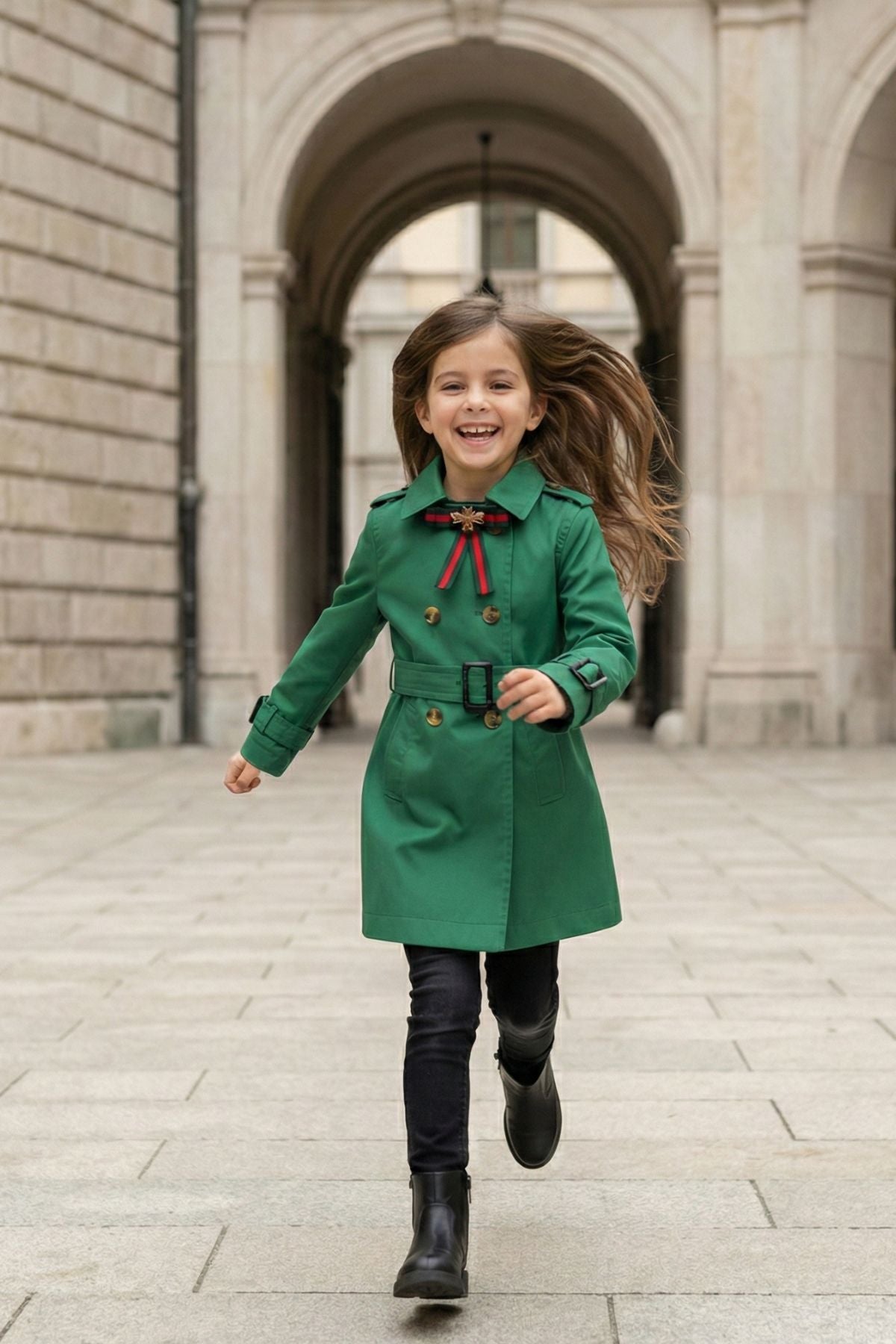 HC KİDS YAKA AKSESUARLI KIZ ÇOCUK TRENÇKOT YEŞİL