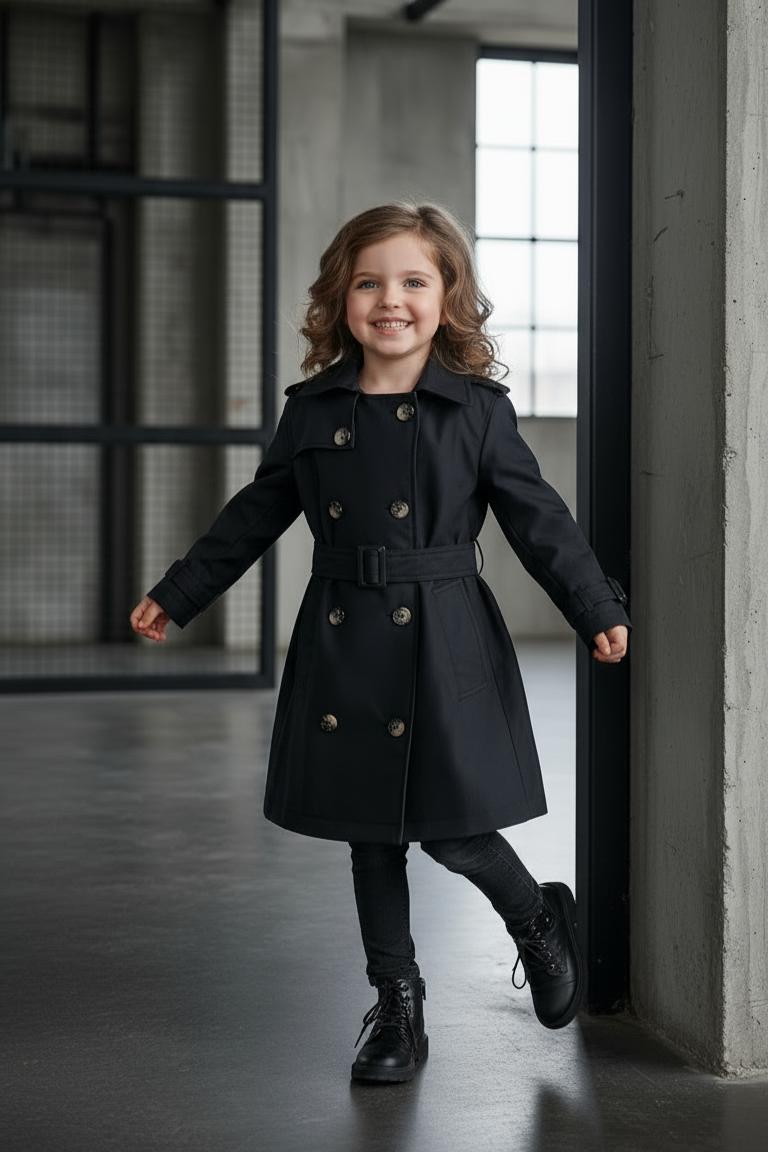 HC KİDS KLASİK MEVSİMLİK TRENÇKOT SİYAH
