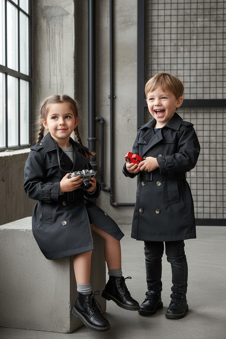 HC KİDS KLASİK MEVSİMLİK TRENÇKOT SİYAH