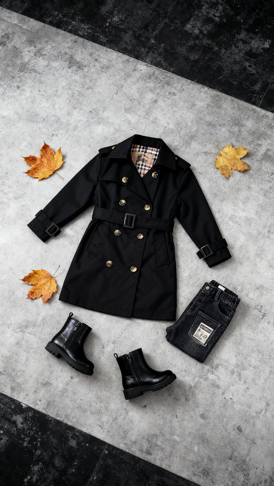 HC KİDS KLASİK MEVSİMLİK TRENÇKOT SİYAH