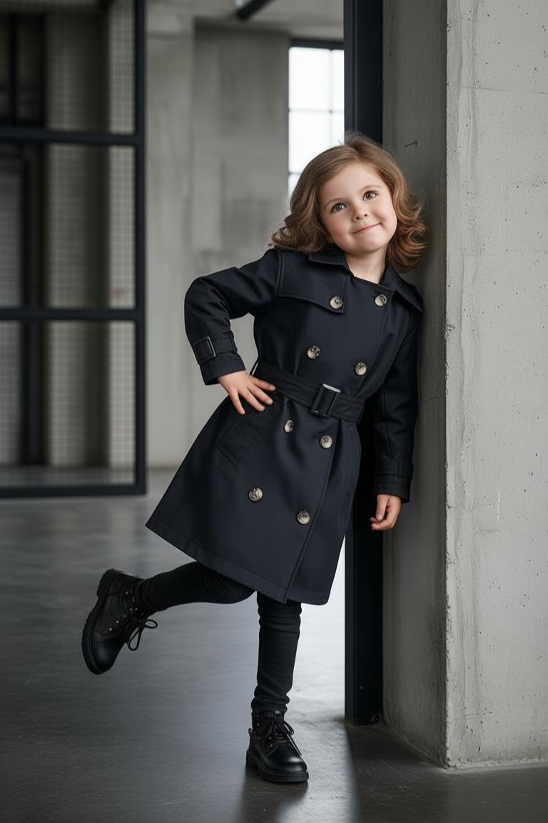 HC KİDS KLASİK MEVSİMLİK TRENÇKOT SİYAH