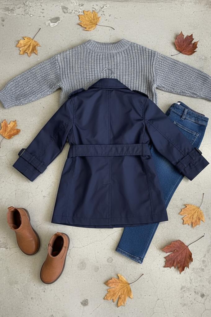 HC KİDS KLASİK MEVSİMLİK TRENÇKOT LACİVERT