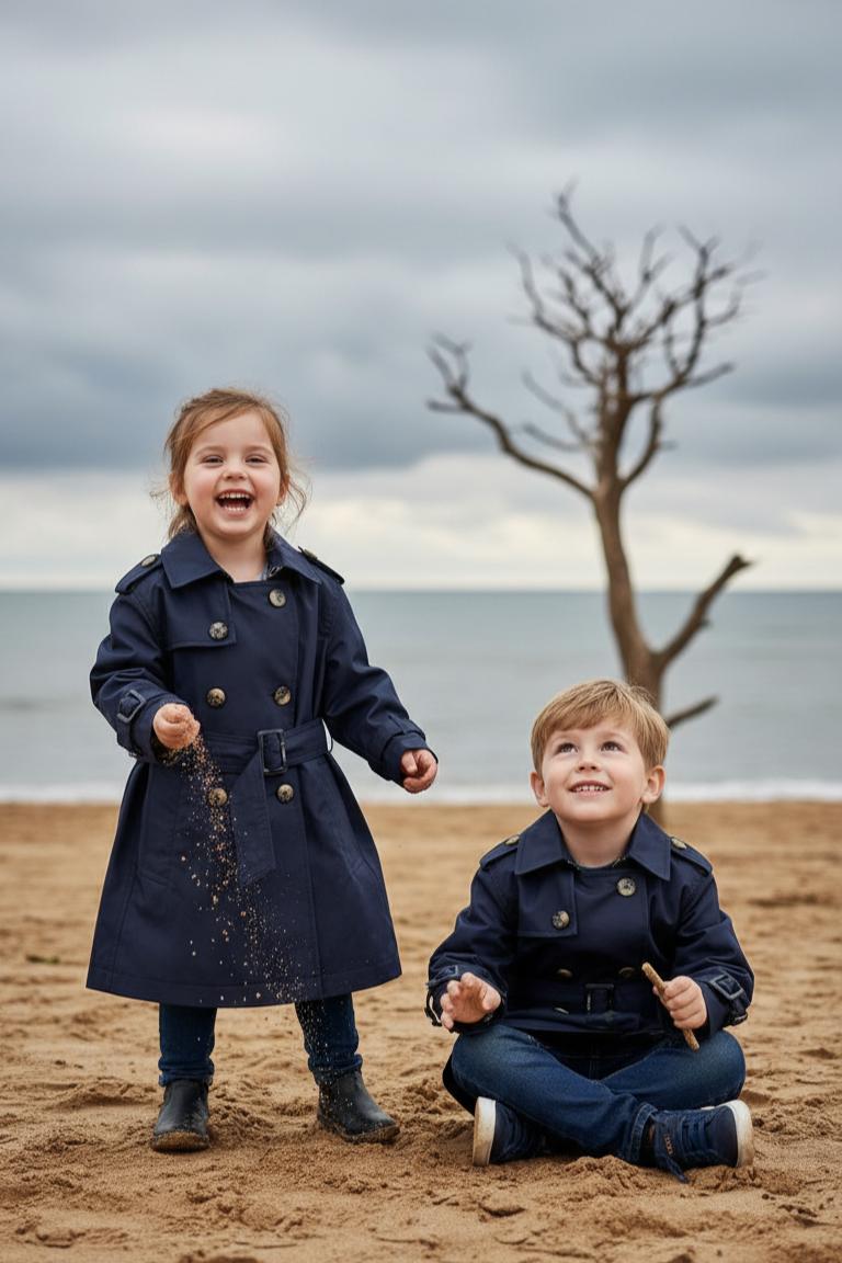 HC KİDS KLASİK MEVSİMLİK TRENÇKOT LACİVERT