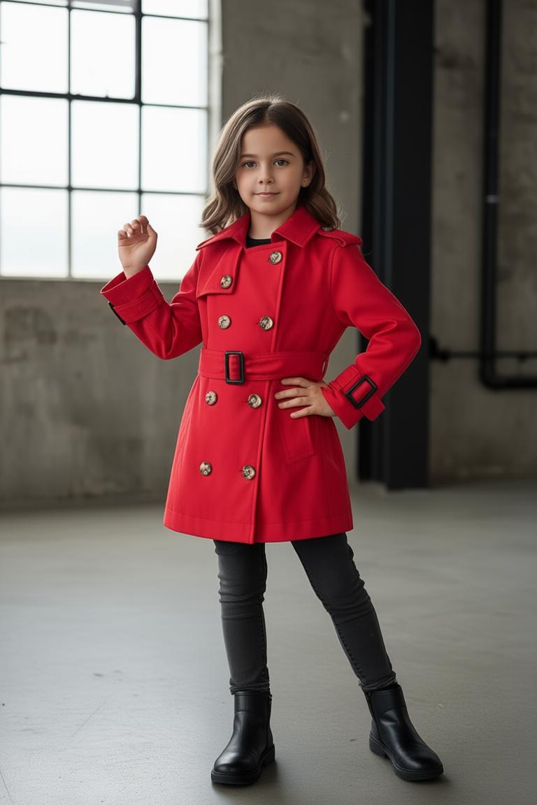 HC KİDS KLASİK MEVSİMLİK TRENÇKOT KIRMIZI