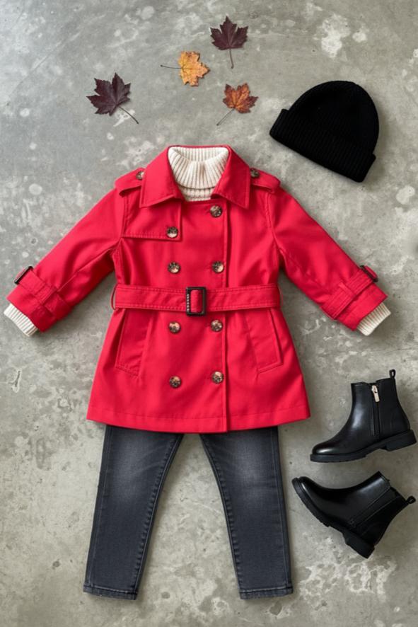 HC KİDS KLASİK MEVSİMLİK TRENÇKOT KIRMIZI