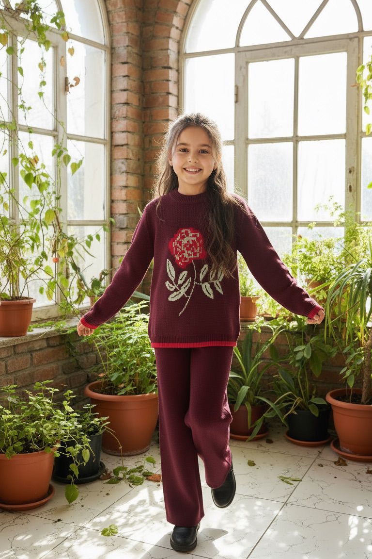 Bordo Garson Boy Kız Çocuk Triko Takım | HC Kids