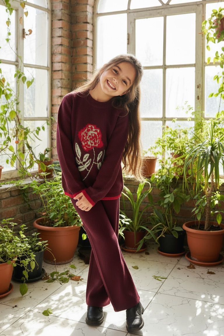 Bordo Garson Boy Kız Çocuk Triko Takım | HC Kids